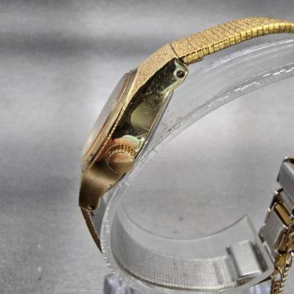 Seiko Watch Women 20mm Gold Dial Gold Tone Gemmed Round 8Y21-0020 New Battery2
