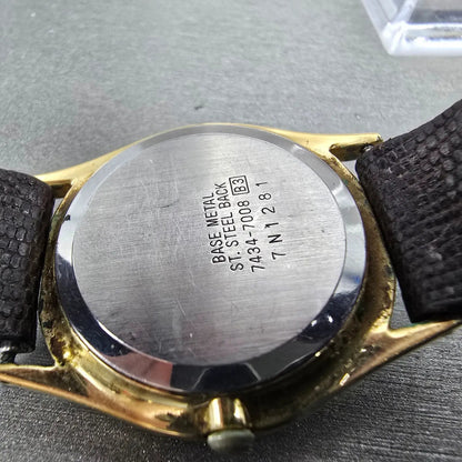 Seiko Moon Phase Watch Men 32mm Champagne Dial Gold Date Round 7434-7008 PARTS12