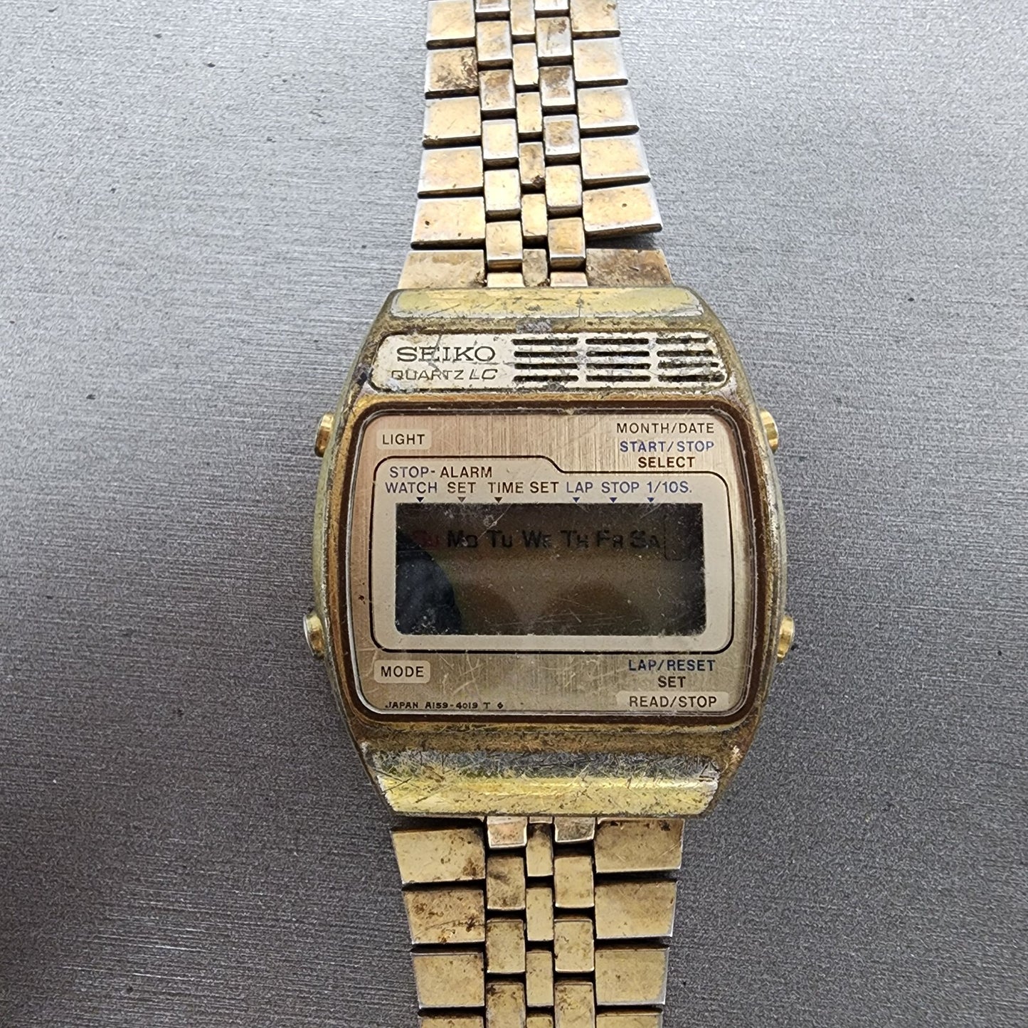 Seiko Digital Watch Men 33mm Gold Tone Alarm Chronograph A1594029 PARTS0