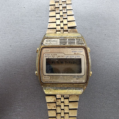 Seiko Digital Watch Men 33mm Gold Tone Alarm Chronograph A1594029 PARTS0
