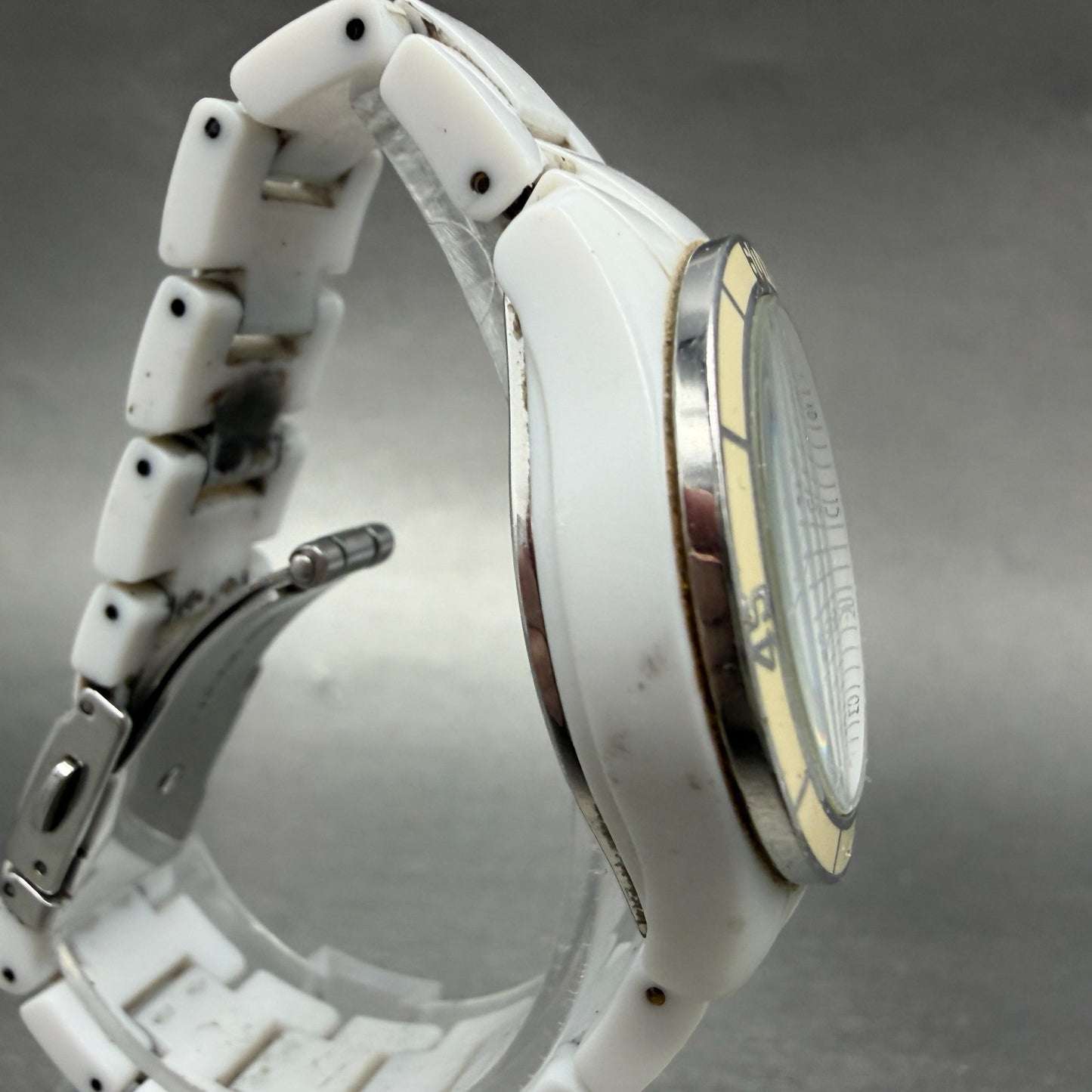 Fossil Stella Watch Women 31mm MOP Dial White Plastic Date Round ES-2544 NewBatt3