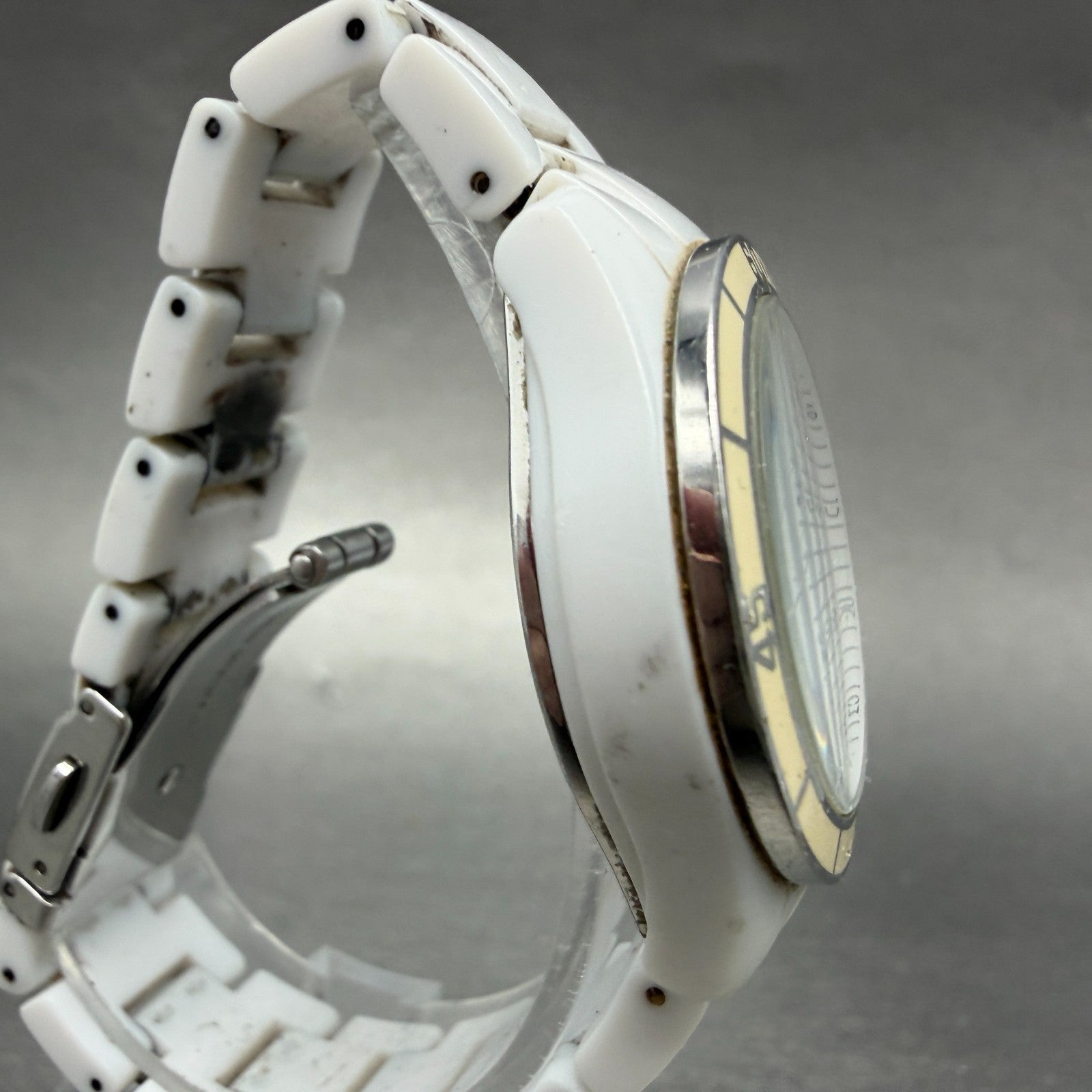 Fossil Stella Watch Women 31mm MOP Dial White Plastic Date Round ES-2544 NewBatt3