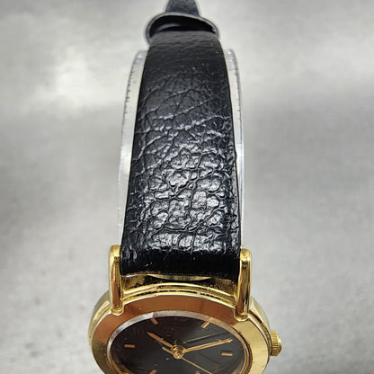 VTG Seiko Watch Women 22mm Black Dial Gold Tone Round 1N01-0A19 New Battery