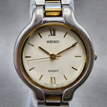 Seiko Lucent Watch Women 23mm White Dial Two Tone Round 4n21-0820 New Battery