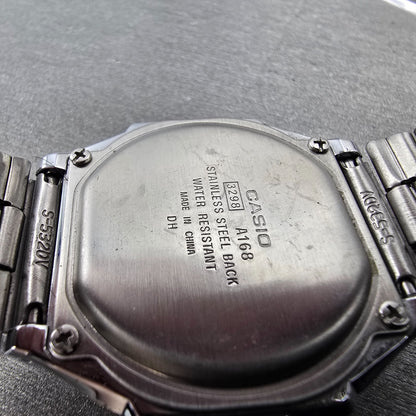 Casio A168 Illuminator Watch Men 36mm Digital Silver Tone Alarm Chrono New BattV9