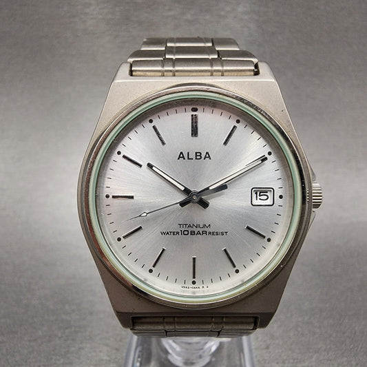 Seiko Alba Titanium Watch Men 35mm Silver Dial Date VX42-0AE0 New Battery