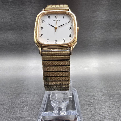 Seiko Watch Men 27mm White Dial Gold Tone Rectangle 5P31-5270 New Battery5