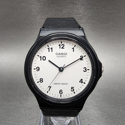 Casio MQ24 Watch Men 34mm White Dial Black Tone Round Resin Band New Battery0