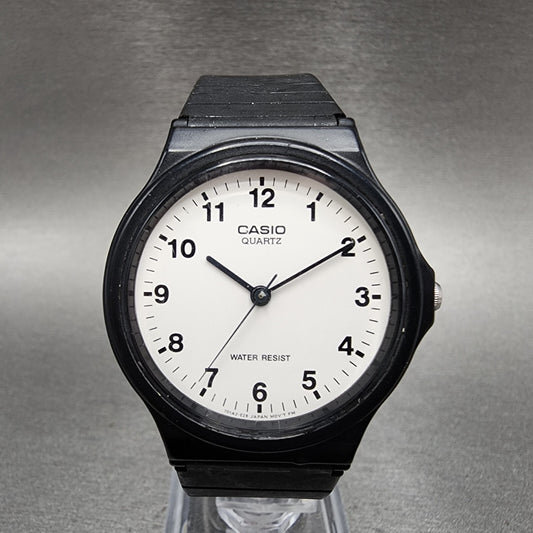 Casio MQ24 Watch Men 34mm White Dial Black Tone Round Resin Band New Battery0