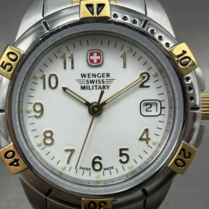 Wenger Swiss Military Watch Women 29mm White Dial Two Tone Date Round New Batt1