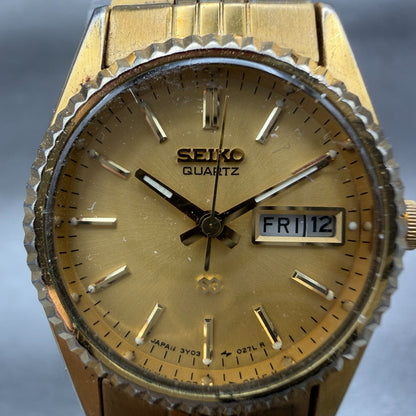 Seiko SQ Watch Women 24mm Gold Dial Gold Tone Daydate 24mm Round New Battery HDA1