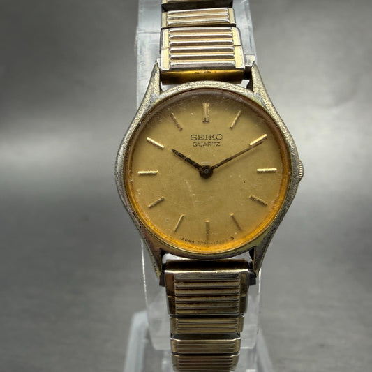 Seiko Watch Women 20mm Champagne Dial Gold Tone Round 2320-0179 New Battery VTG0