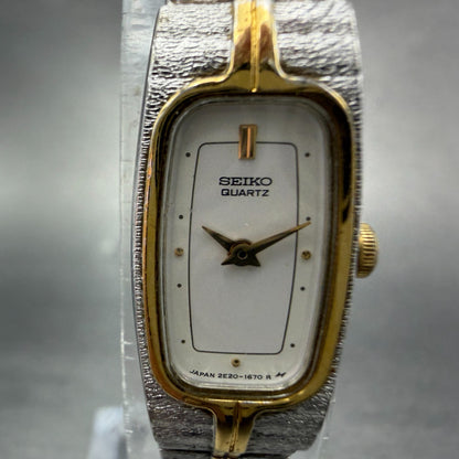Seiko Tank Watch Women 13mm Gold Dial Gold Tone Rectangle 2E20-6319 New Battery61
