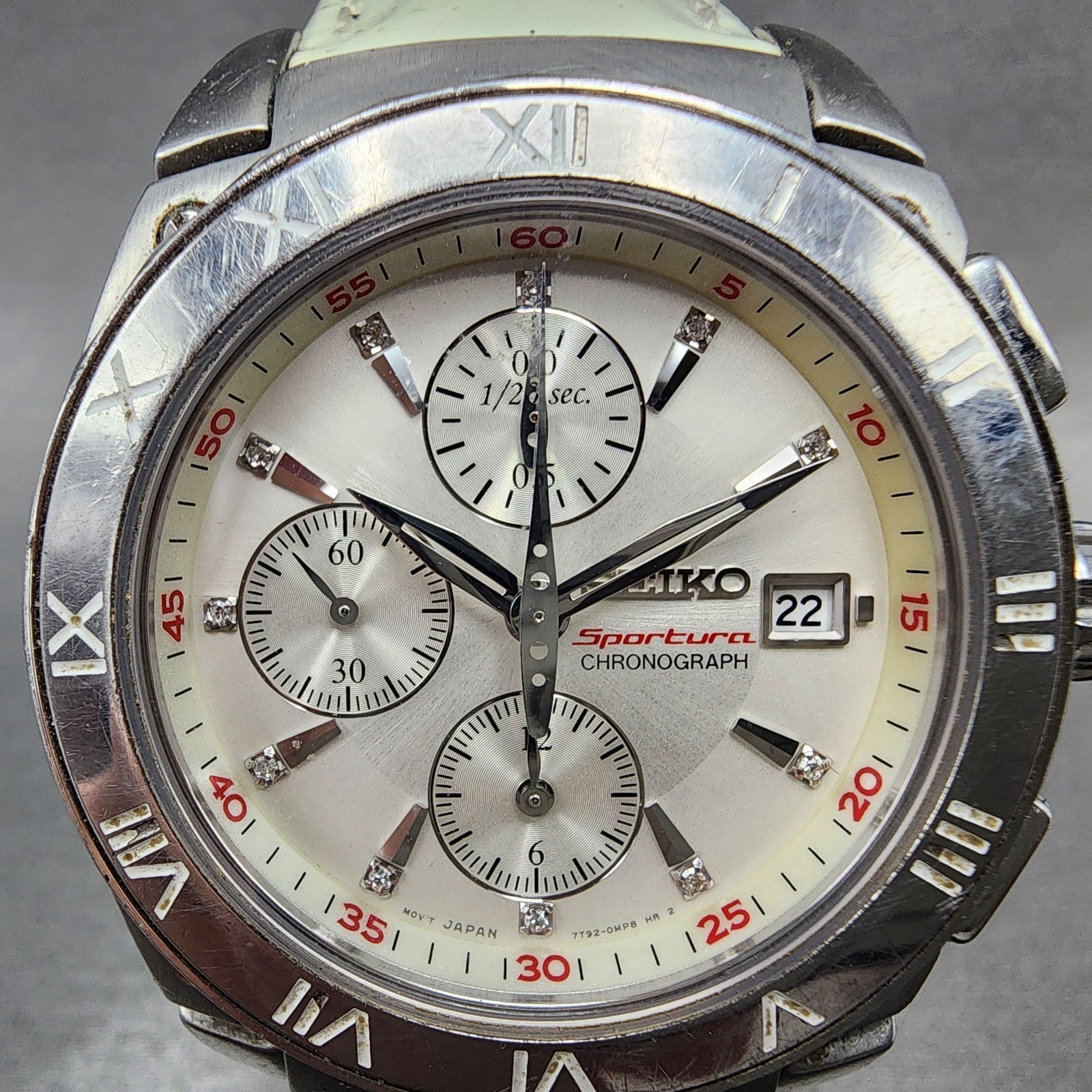 Seiko Sportura Chronograph Watch Unisex 38mm White Dial Steel 7t920ka0 New Batt1