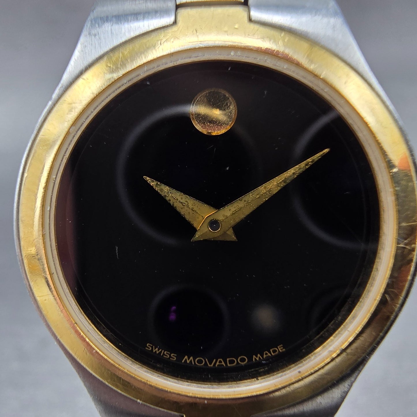 Movado Juro Watch Women 24mm Black Dial Two Tone Round 81 E4 1844 New Battery SD1