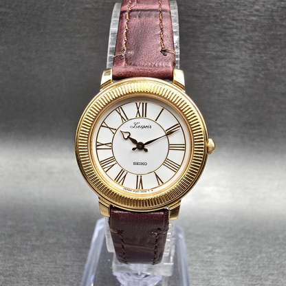 Seiko Lespoir Watch Women 25mm White Dial Gold Tone Round 1F20-0F80 New Battery0