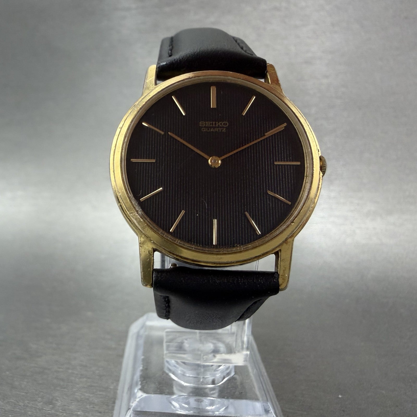 Seiko Watch Men 32mm Black Dial Gold Tone Round 2620-0209 New Battery Dress5