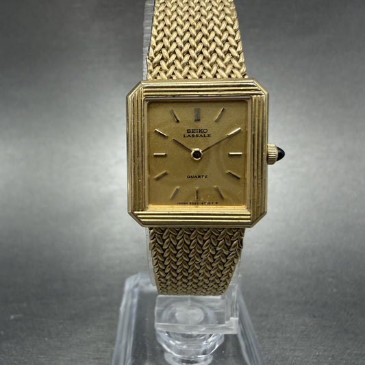 Seiko Lassale Tank Watch Women 20mm Champagne Dial Gold Tone VTG 2320-6039 PARTS0