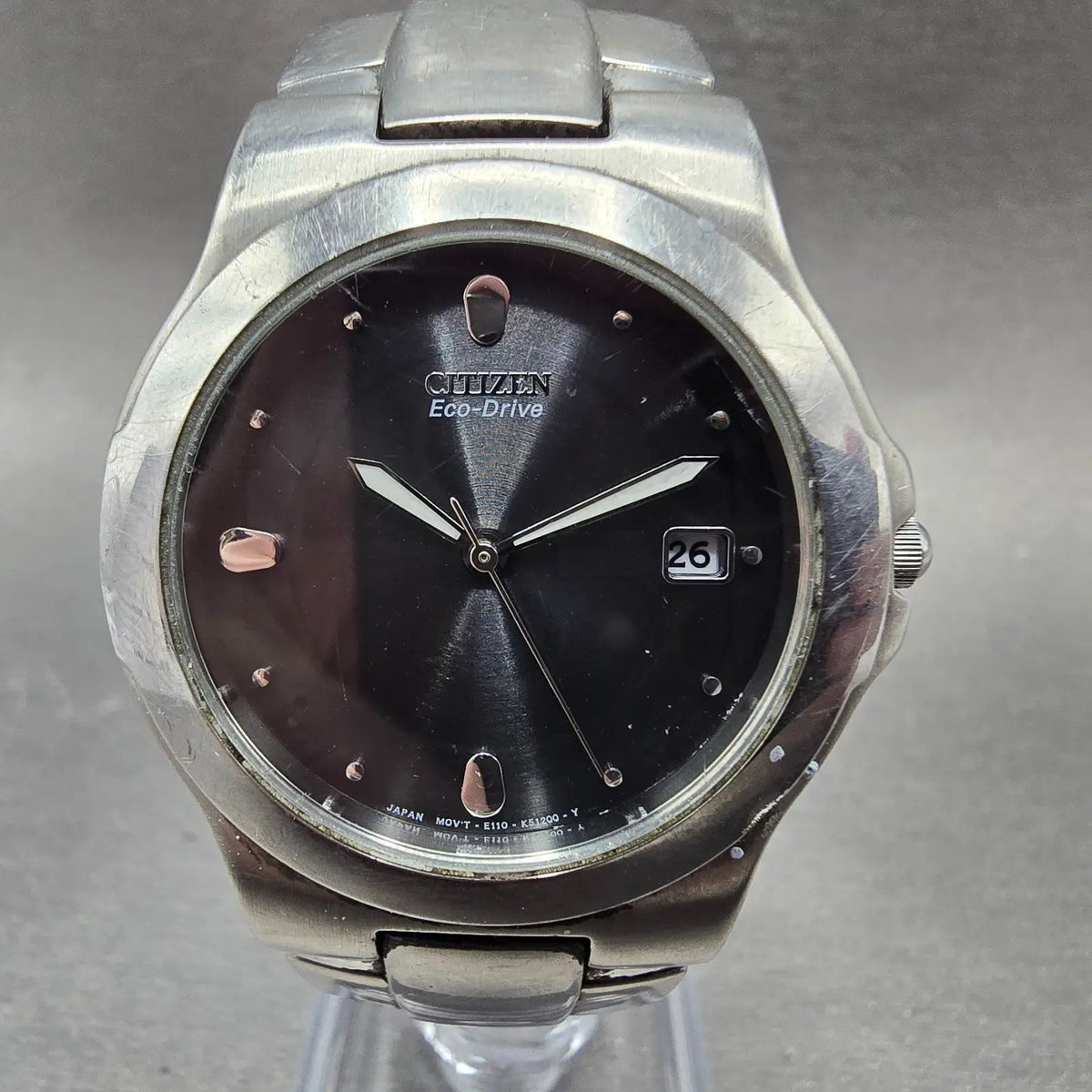 Citizen Eco-Drive Watch Men 36mm Black Dial Silver Tone Date E111-K16750 Runs K0