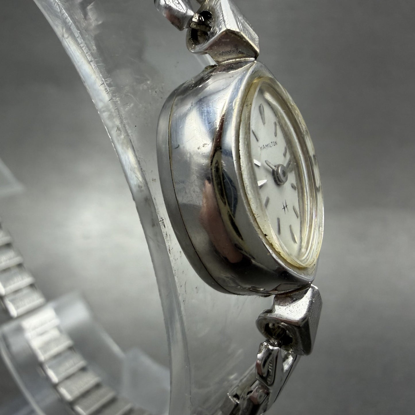 Hamilton Watch Women 14mm White Dial 10K White Gold Plated Manual Wind Runs BCH3