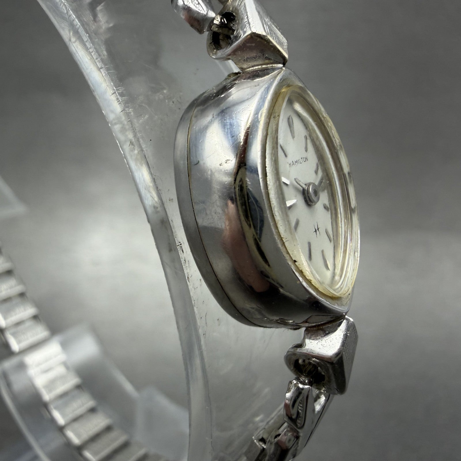 Hamilton Watch Women 14mm White Dial 10K White Gold Plated Manual Wind Runs BCH3