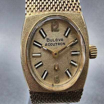 Bulova Accutron Watch Women 18mm Gold Dial Gold Filled Rectangle New Battery1