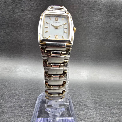 Seiko Tank Watch Women 21mm White Dial Two Tone Rectangle 1N00-0FY0 New Battery5