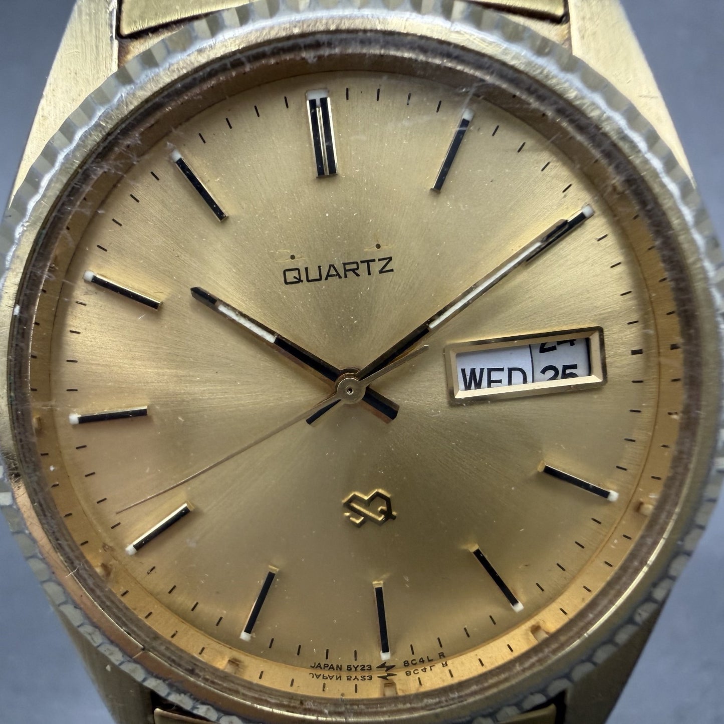 Seiko SQ President Watch Men 37mm Gold Dial Gold Tone Daydate New Battery READ!!1