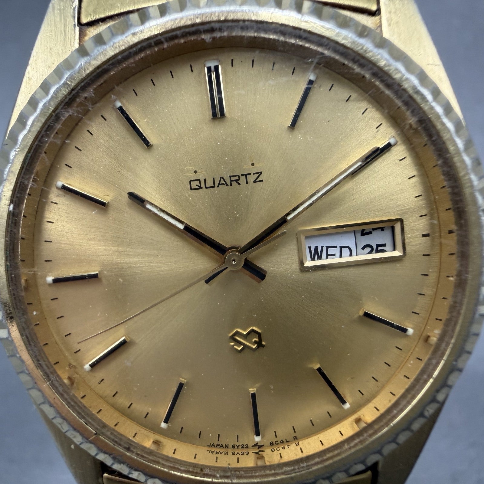 Seiko SQ President Watch Men 37mm Gold Dial Gold Tone Daydate New Battery READ!!1