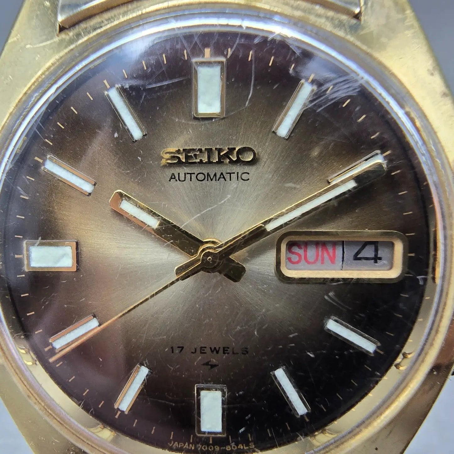 Seiko Automatic Watch Men 38mm Brown Dial Two Tone Daydate 7009-8049 Runs1
