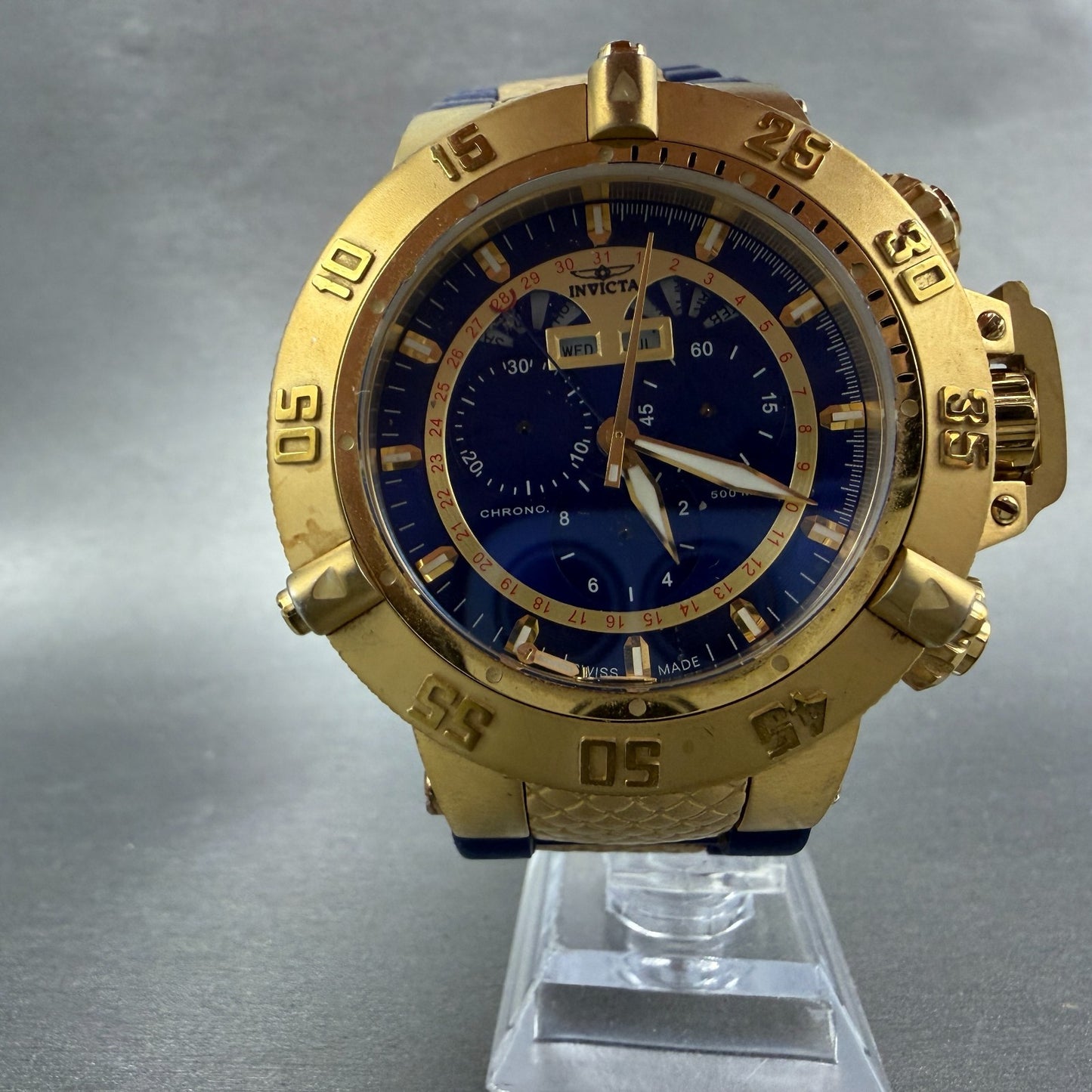 Invicta Sub Aqua Triple Calendar Watch Men 50mm Blue Dial Gold Tone 5698 PARTS6