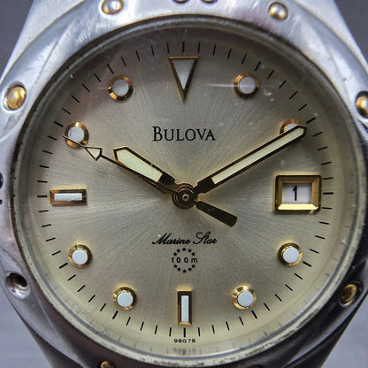 Bulova Marine Star Dive Watch Men 37mm Champagne Dial Two Tone Date 98G78 PARTS2