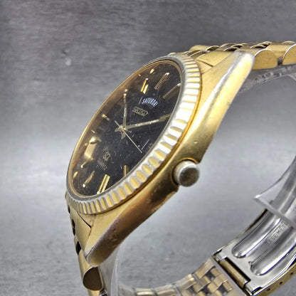 Seiko President Watch Men 36mm Black Dial Gold Tone Daydate 5Y23-8A69 New Batt Q2