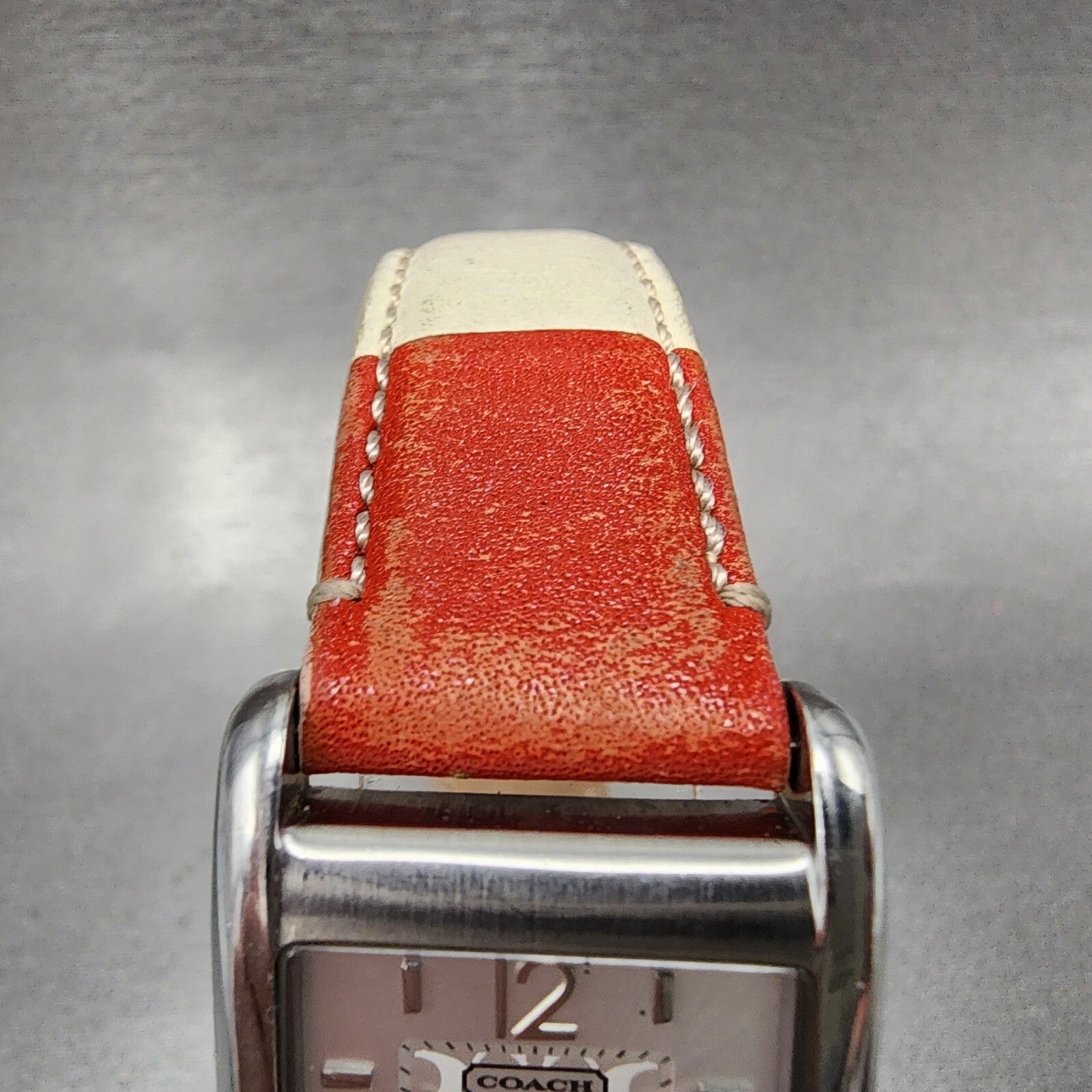 Coach Tank Watch Women 25mm Silver Dial Steel Date Rectangle Leather New Battery4