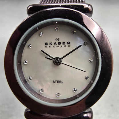 Skagen Watch Women 25mm MOP Dial Brown Tone Round Mesh Band 107SMMD New Batteryt1