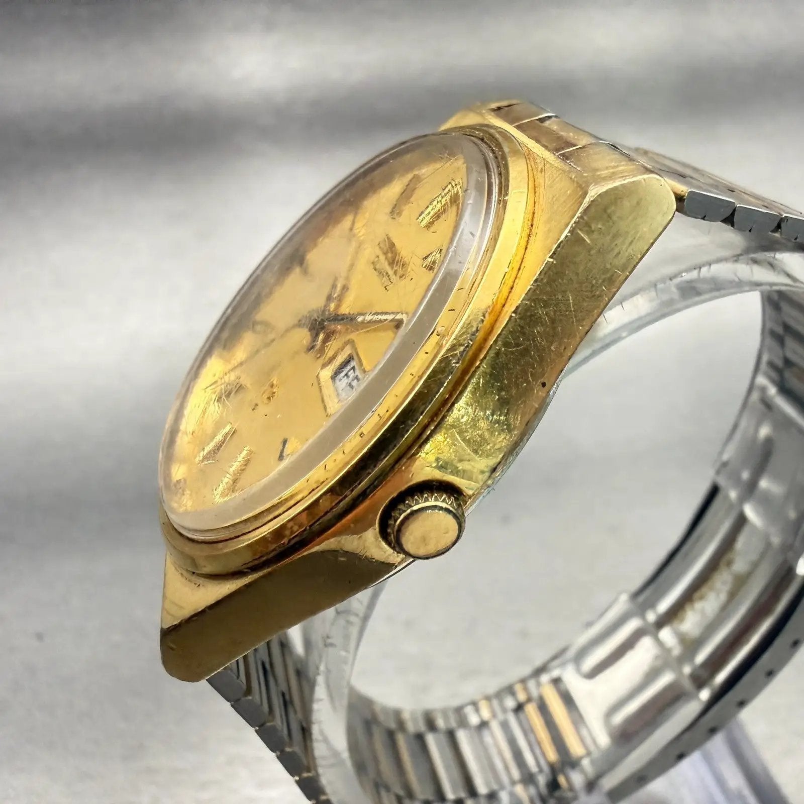 Seiko SQ Watch Men 35mm Gold Dial Gold Tone Daydate Round 7546-8440 New Battery2