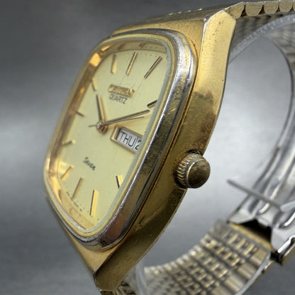 Citizen Seven Watch Men 32mm Champagne Dial Gold Tone Daydate Octagon New Batt2