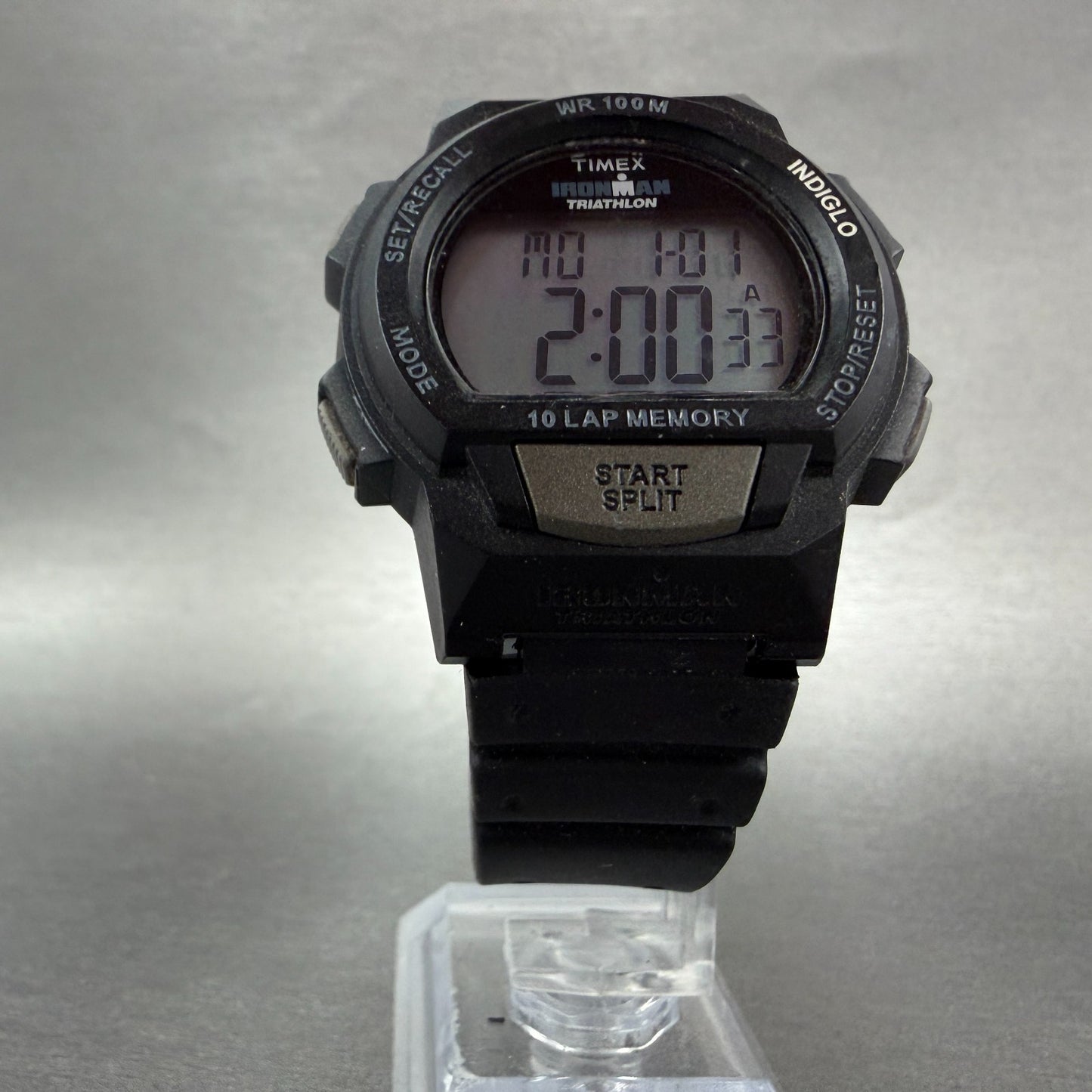 Timex Ironman Triathlon Watch Men 39mm Digital Black Alarm Chrono Round New batt5