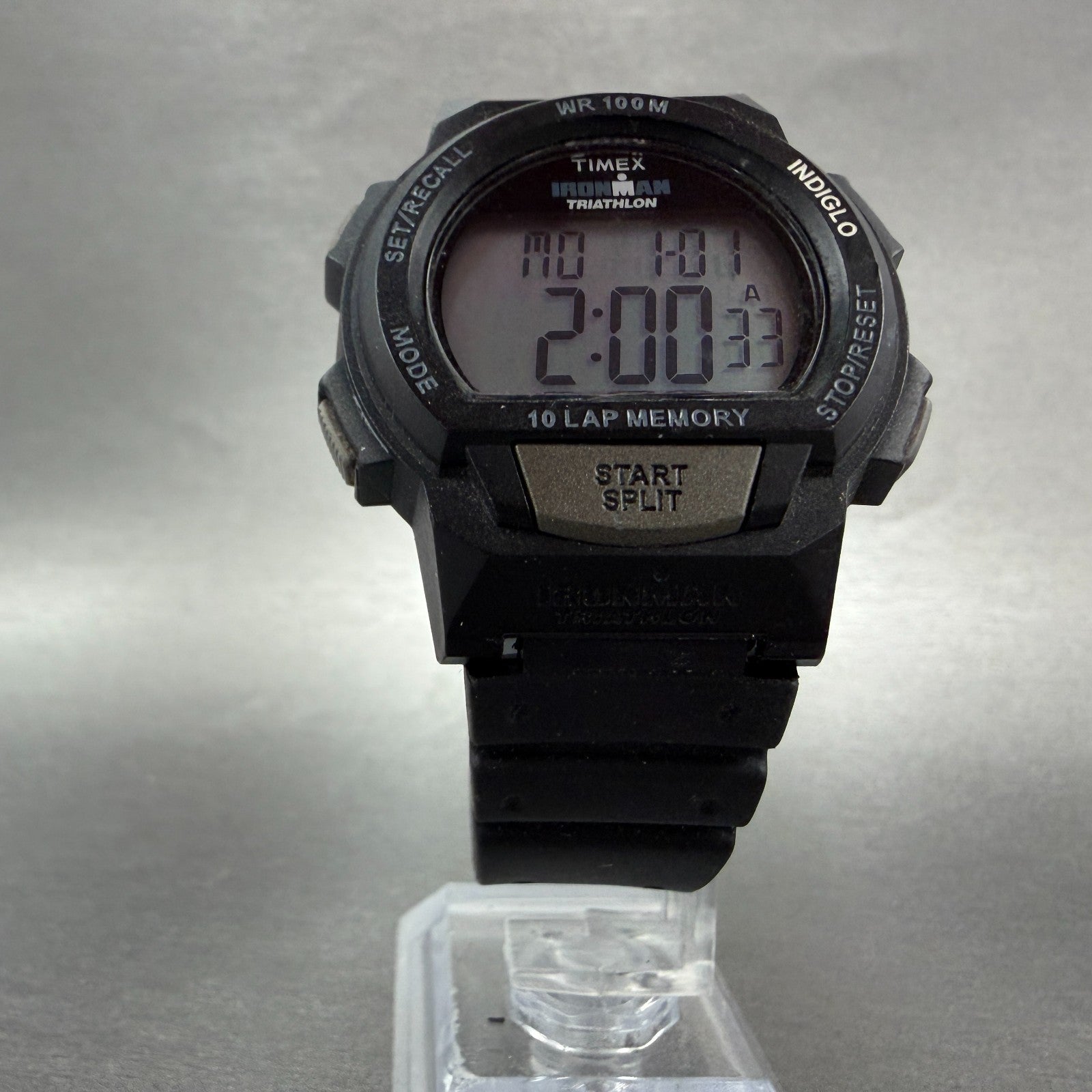 Timex Ironman Triathlon Watch Men 39mm Digital Black Alarm Chrono Round New batt5
