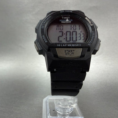Timex Ironman Triathlon Watch Men 39mm Digital Black Alarm Chrono Round New batt5