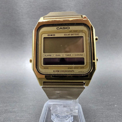 Casio SA-60 Watch Men 30mm Gold Solar Alarm Chronograph VTG PARTS JDM6