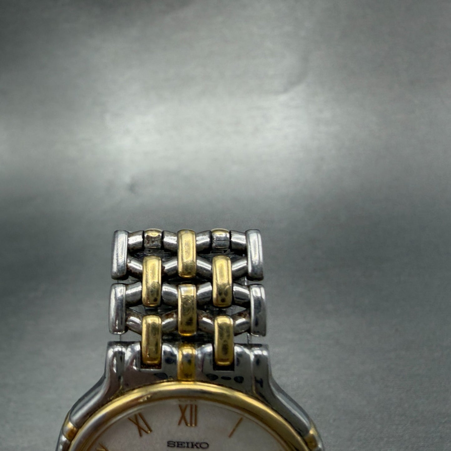 Seiko Dolce Watch Men 32mm White Dial Two Tone Round 5E30-6A00 New Battery4