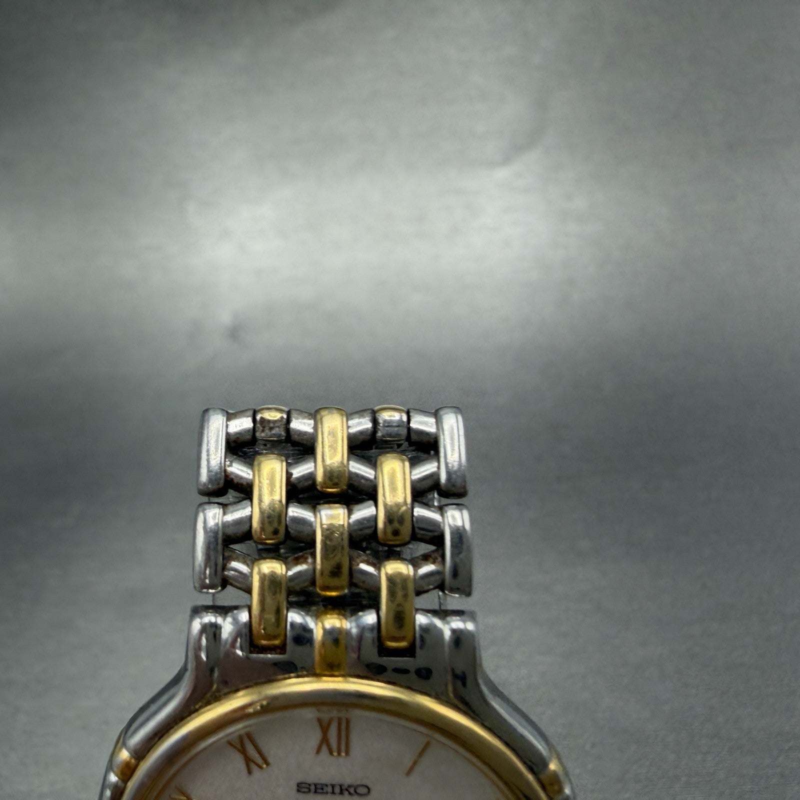Seiko Dolce Watch Men 32mm White Dial Two Tone Round 5E30-6A00 New Battery4