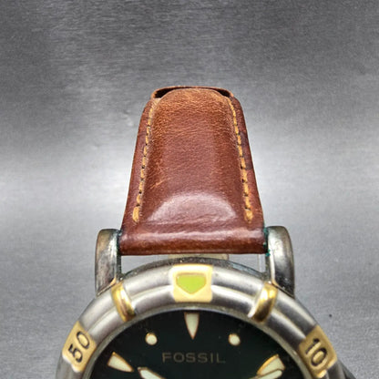 Fossil Airmaster Watch Men 38mm Green Dial Two Tone Date Round AC-1611 New Batt4