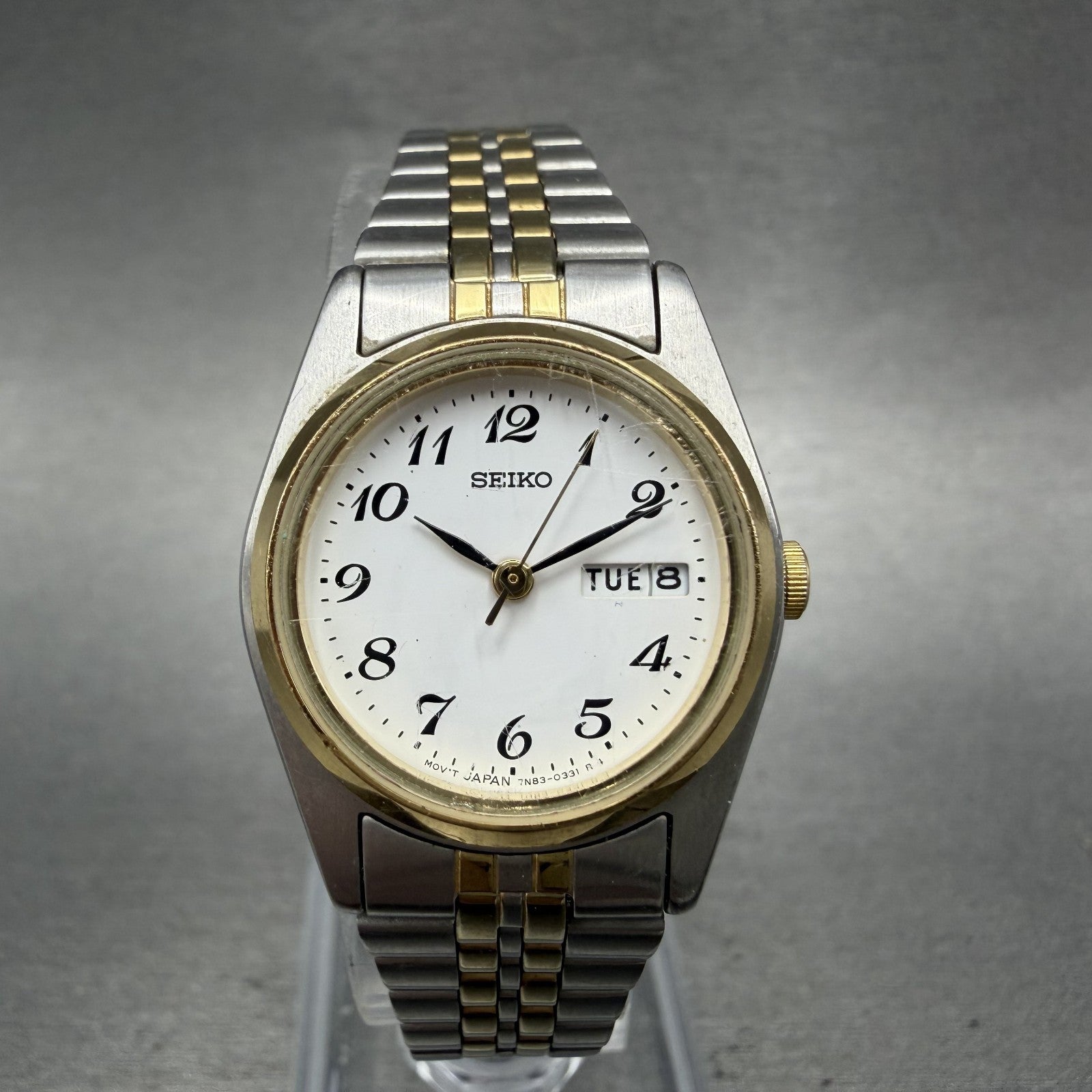 Seiko Watch Women 24mm White Dial Two Tone Daydate Round 7N83-0011 New Battery0