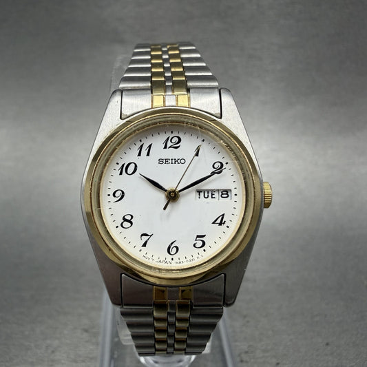 Seiko Watch Women 24mm White Dial Two Tone Daydate Round 7N83-0011 New Battery0
