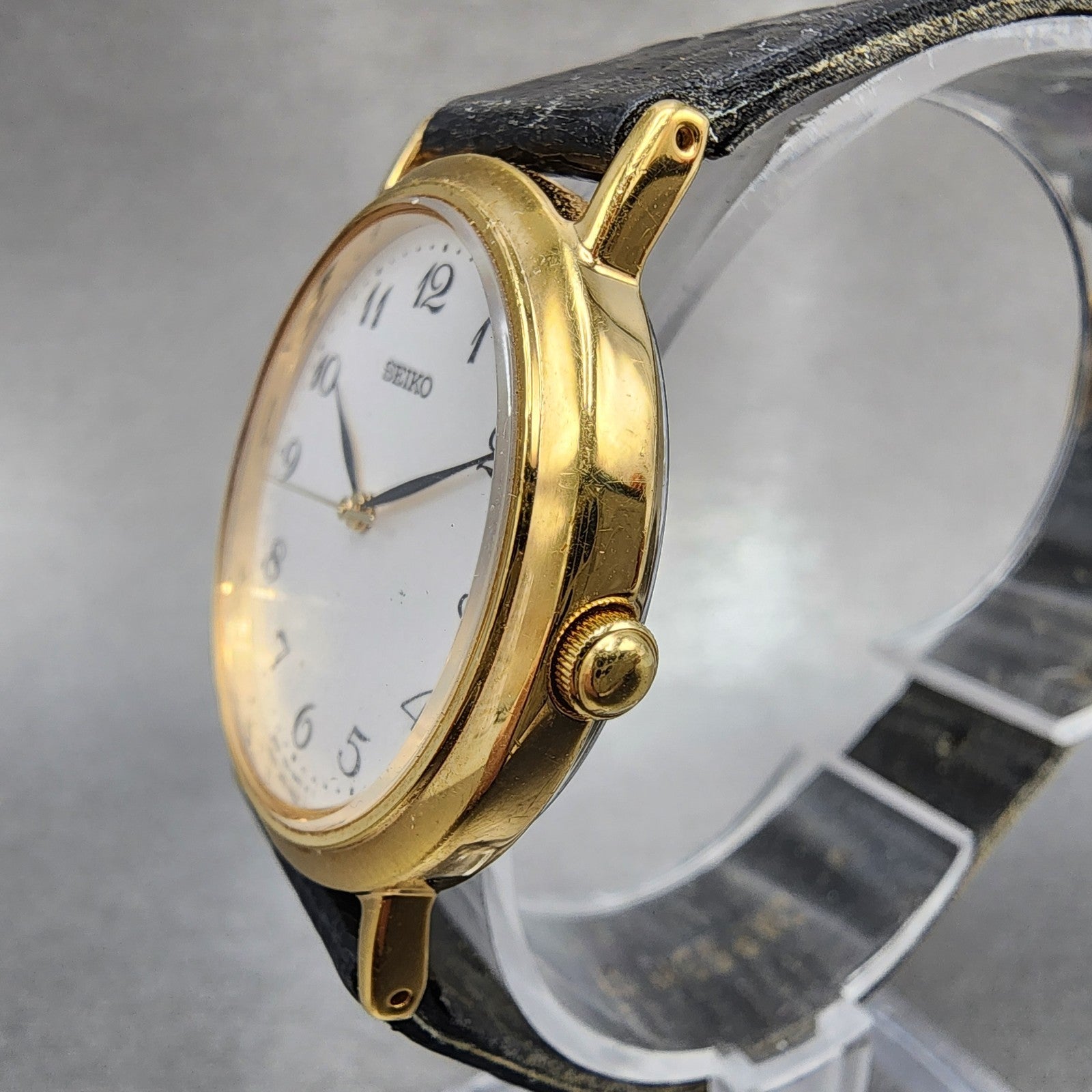 Seiko Watch Men 31mm Silver Dial Gold Tone 7n016890 New Battery2