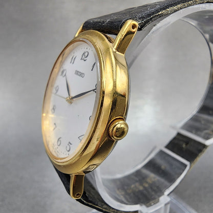 Seiko Watch Men 31mm Silver Dial Gold Tone 7n016890 New Battery2