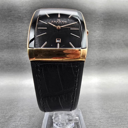 Skagen Watch Men 33mm Black Dial Rose Gold Date Rectangle 984LRLB New Battery5