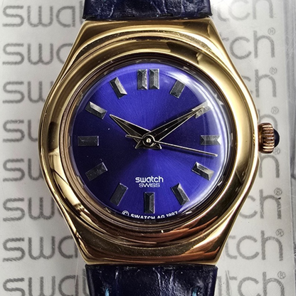 Swatch Irony Jenaye Watch Women 24mm Blue Dial Gold Tone Round YSG105C New Batt2